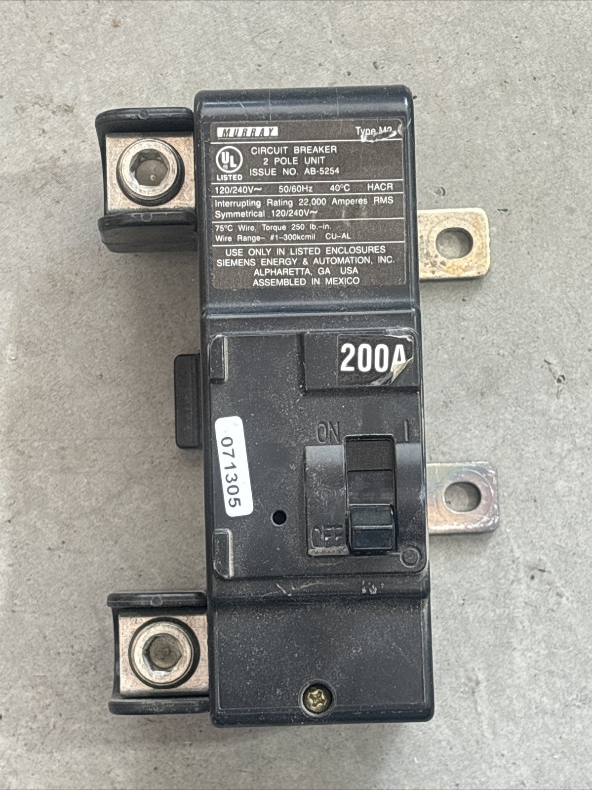 Murray M2 200A 240V 2 Pole M2200  Circuit Breaker0