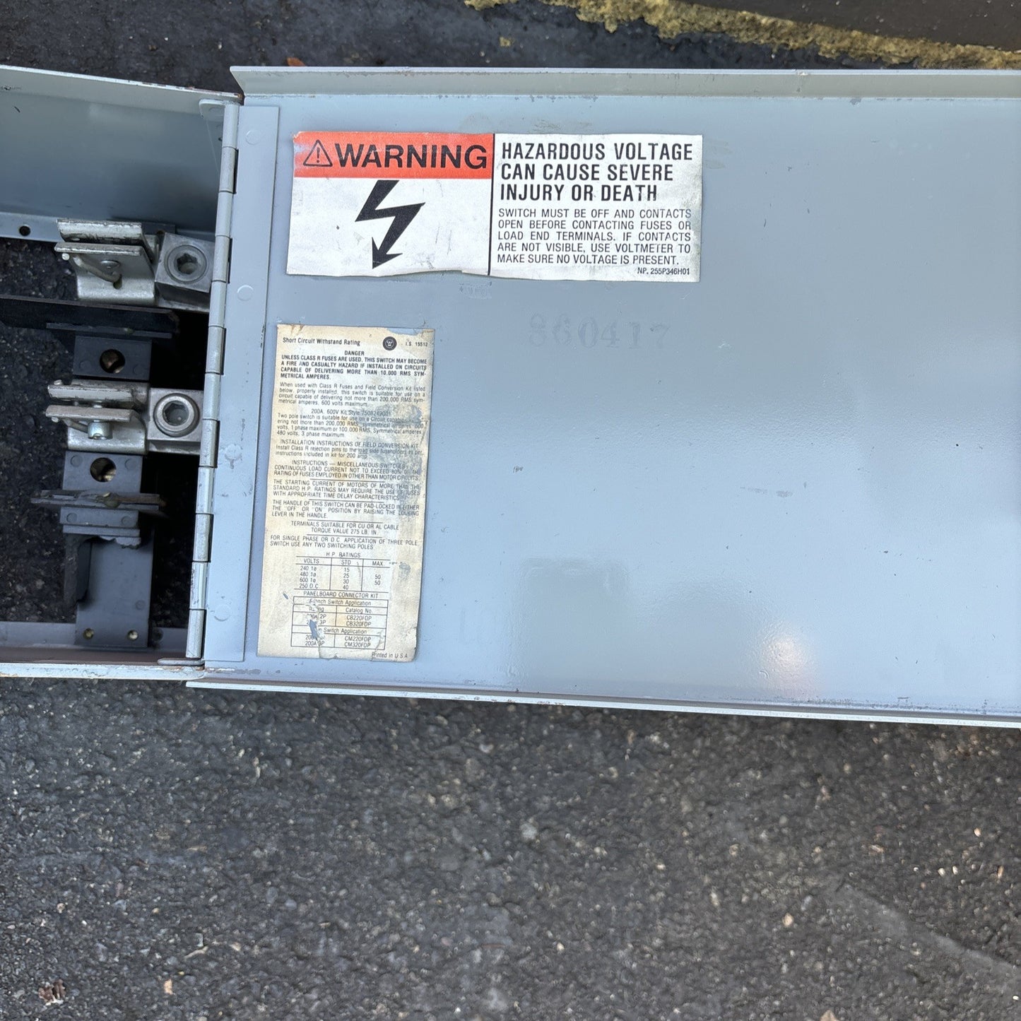 Westinghouse FDPS364R Fusible Panel Mount Switch 200 Amp 3 Pole 600 Vac2