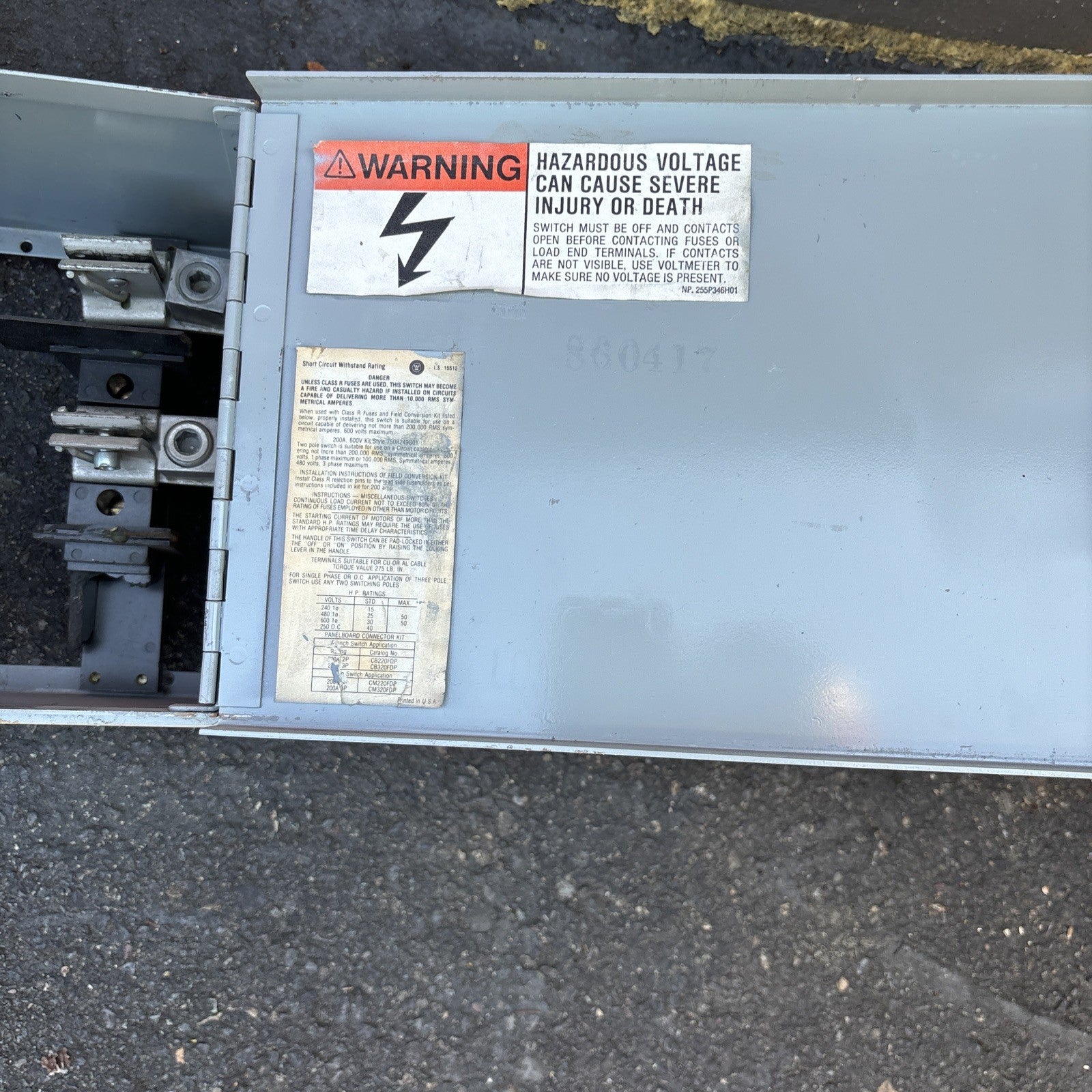 Westinghouse FDPS364R Fusible Panel Mount Switch 200 Amp 3 Pole 600 Vac2