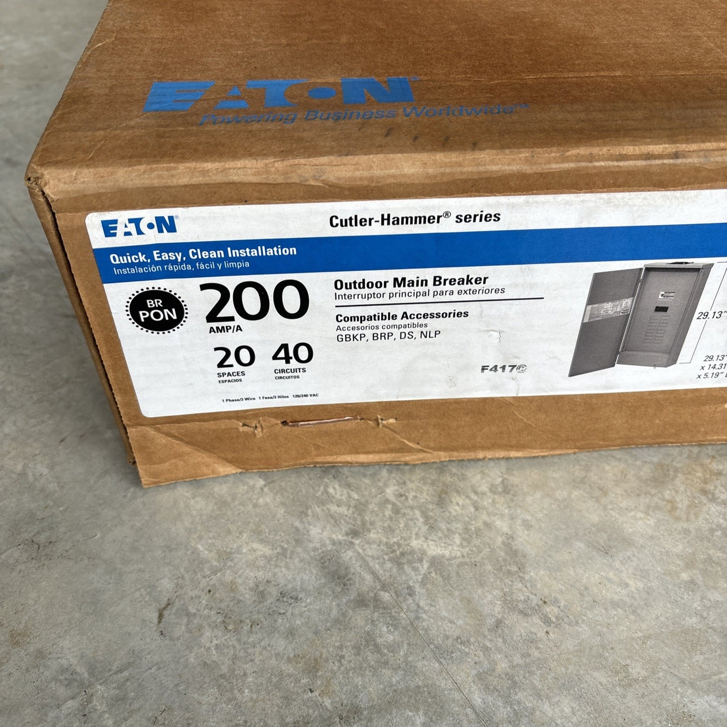 Eaton 200 amps 120/240 V 20 space 40 circuits Surface Mount Main Breaker New2