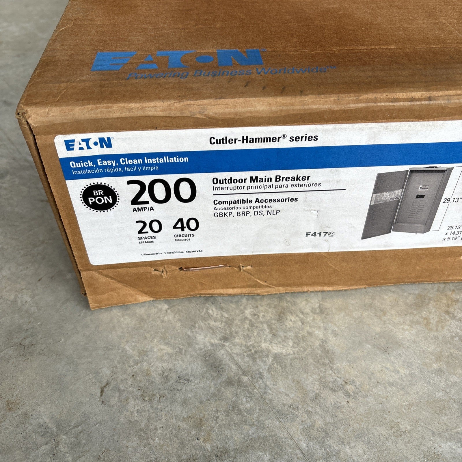 Eaton 200 amps 120/240 V 20 space 40 circuits Surface Mount Main Breaker New2
