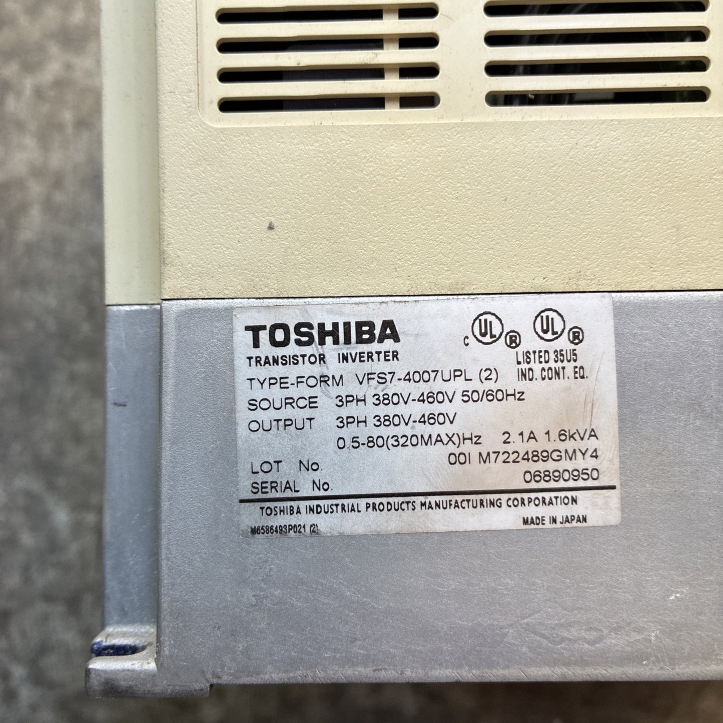VFS7 4015UPL  (2)  Toshiba 4.1A 460V 2HP VF S71