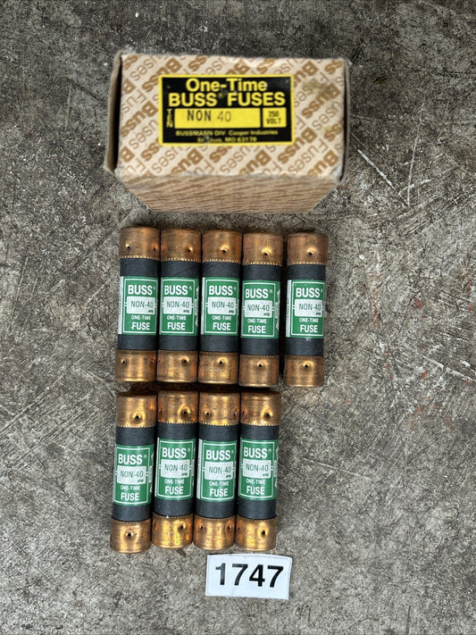 Lot of 9 Buss One time NON40 NON35 Class K5 40A  250VAC Fuses0