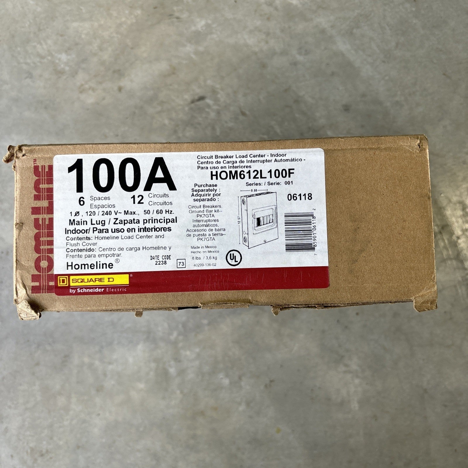1 New SQUARE D, Home Line HOM612L100F Load Center,100A,Lug,6 Spaces0