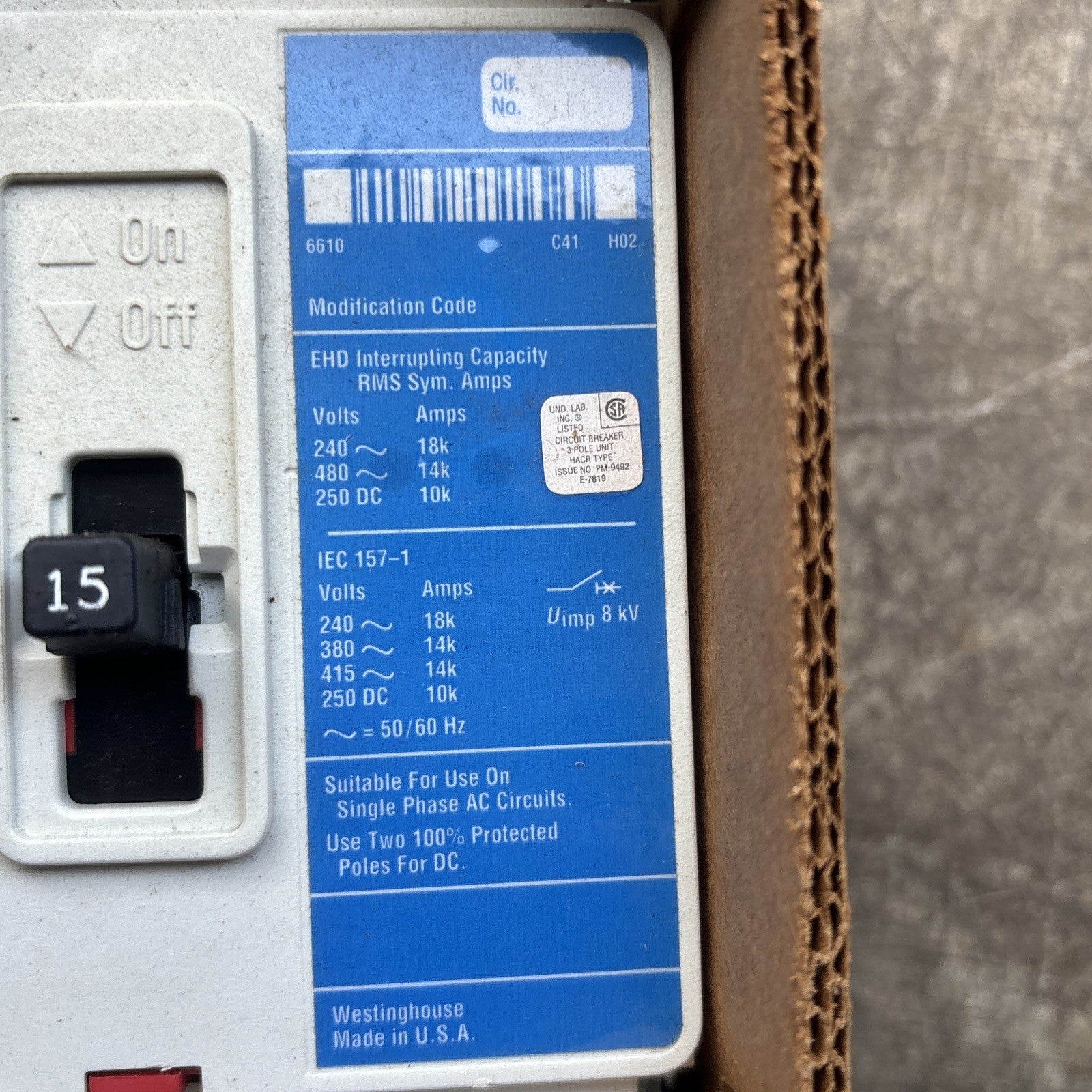 Westinghouse EHD3030L 30A 480VAC Circuit Breaker4