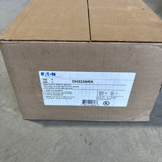 EATON, HEAVY DUTY SAFETY SWITCH, DH223NRK, 100A, 240VAC, 2 POLE, RAINPROOF, NEW0
