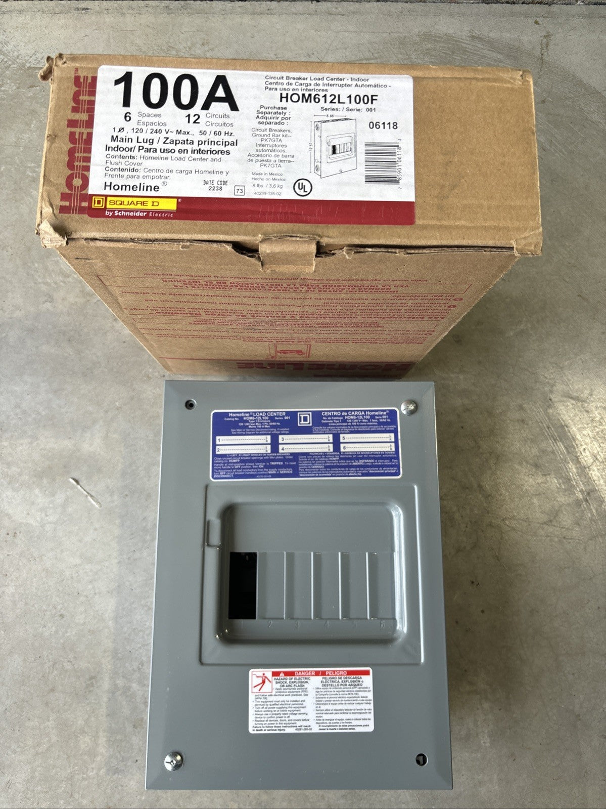 1 New SQUARE D, Home Line HOM612L100F Load Center,100A,Lug,6 Spaces2