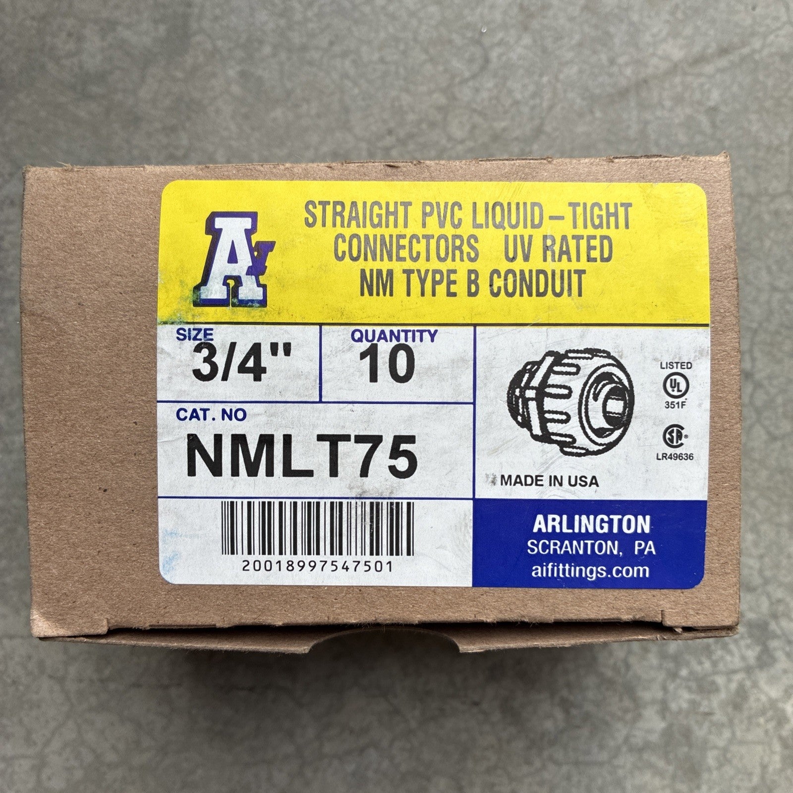 New Arlington NMLT75 Straight Liquid Tight Conduit Connector, 3/4 Full Case0