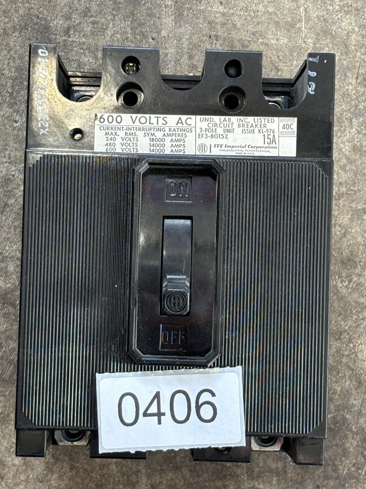 ITE EF3 B015Z Circuit Breaker 15 Amp 3 Pole 600 Vac0