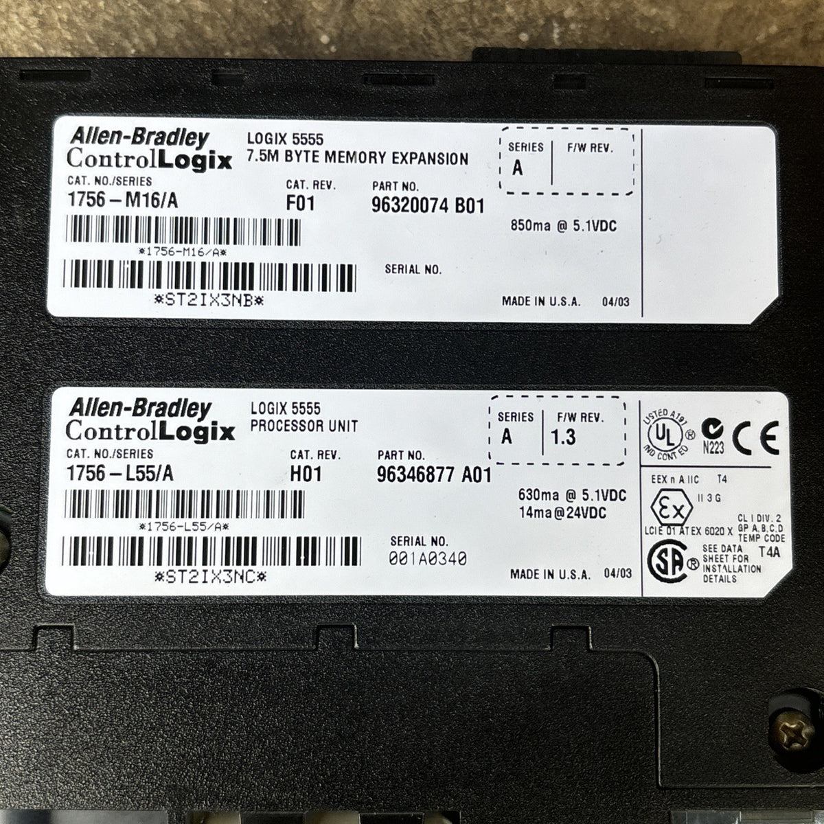 Allen Bradley  1756 M16/A  Memory 1756 L55/A Processor Controllogix 5555 Tested3