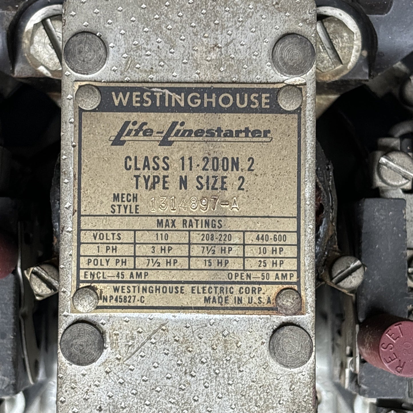 Westinghouse 11 200N.2 Starter Type N Size 2 600V 50A1