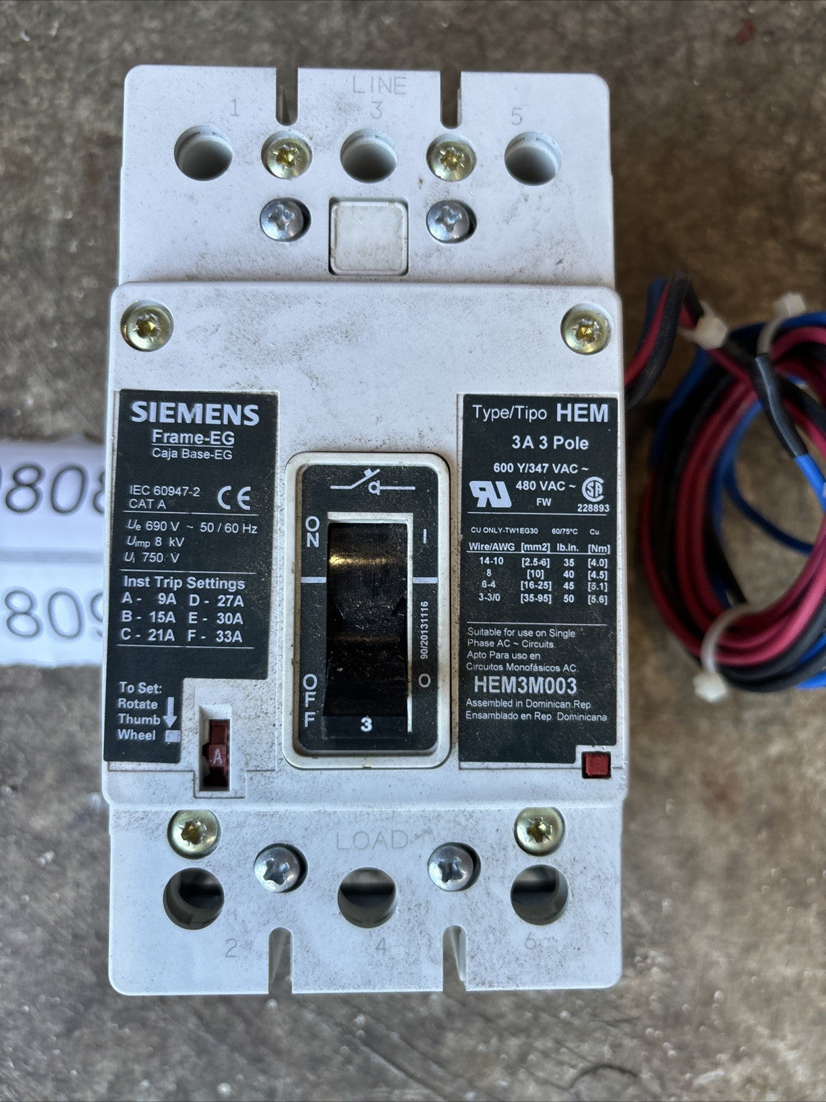 Siemens HEM3M003 3A Circuit Breaker HEM3M003L1