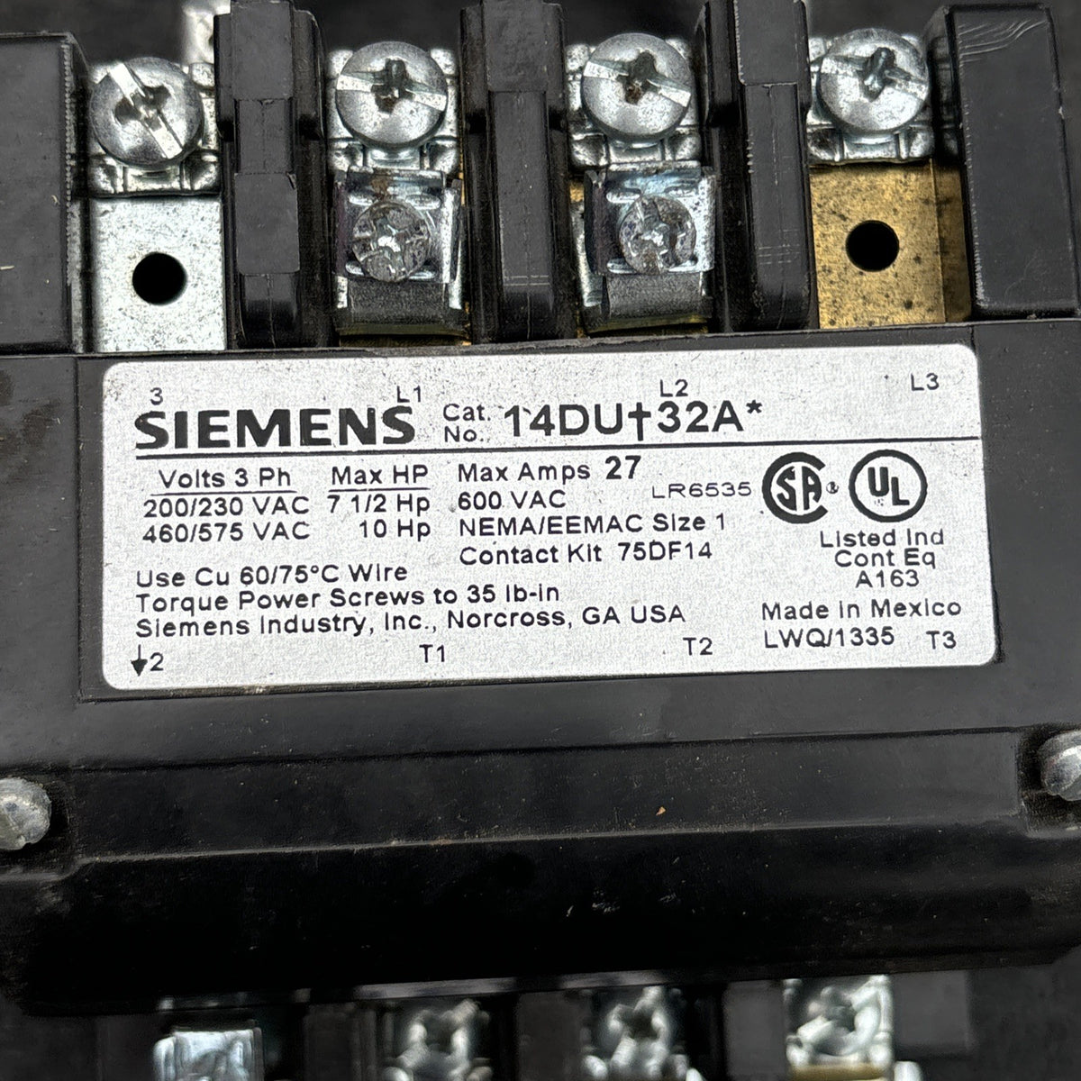 Siemens 14DU+32A Starter Contactor 14DU32A 120v3
