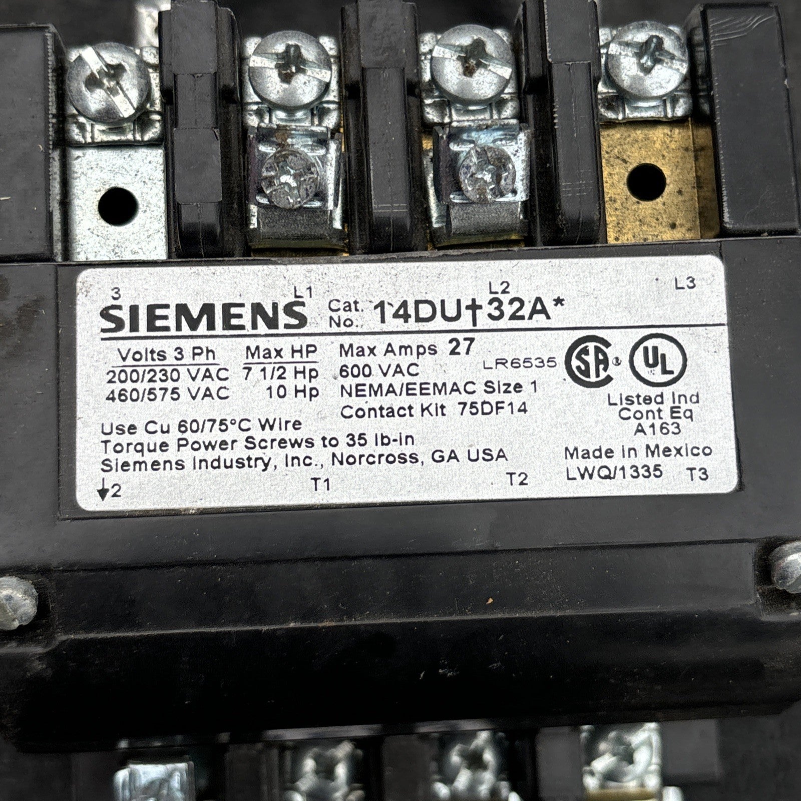 Siemens 14DU+32A Starter Contactor 14DU32A 120v3