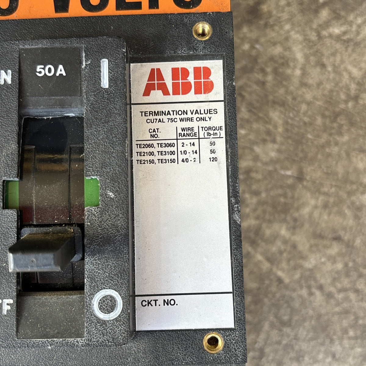 ABB CIRCUIT BREAKER TE2060 TE3060 TE2100 TE3100 TE2150 TE3150 100A TYPE EH USED4