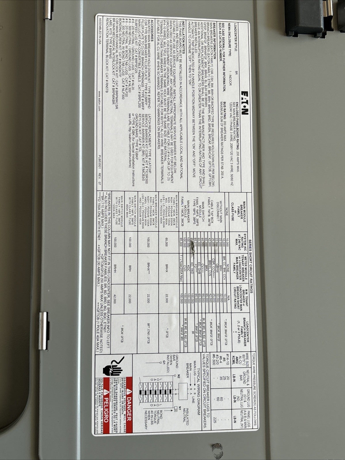 Eaton BRP30B150R Loadcenter 150A Main Breaker NEMA 3R 30 Space 60 Circuit2