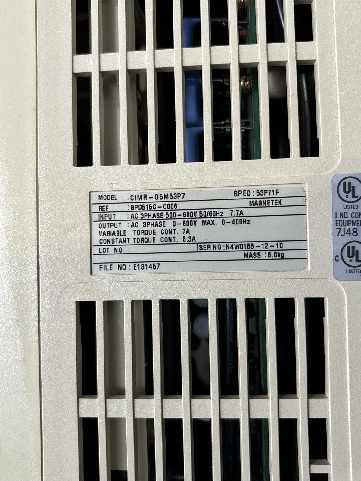 Yaskawa CIMR G5M53P7 Ac Drive 3ph 7.7Amp 500 600vac2