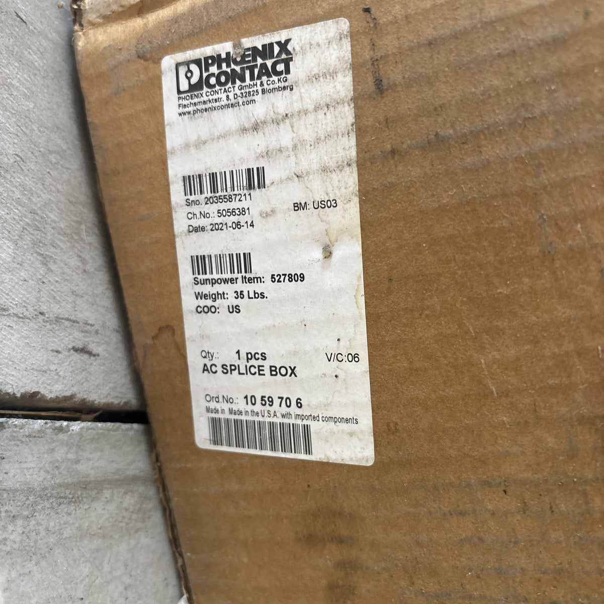 SunPower (527809) AC Splice Box 1059706 Phoenix Contact0