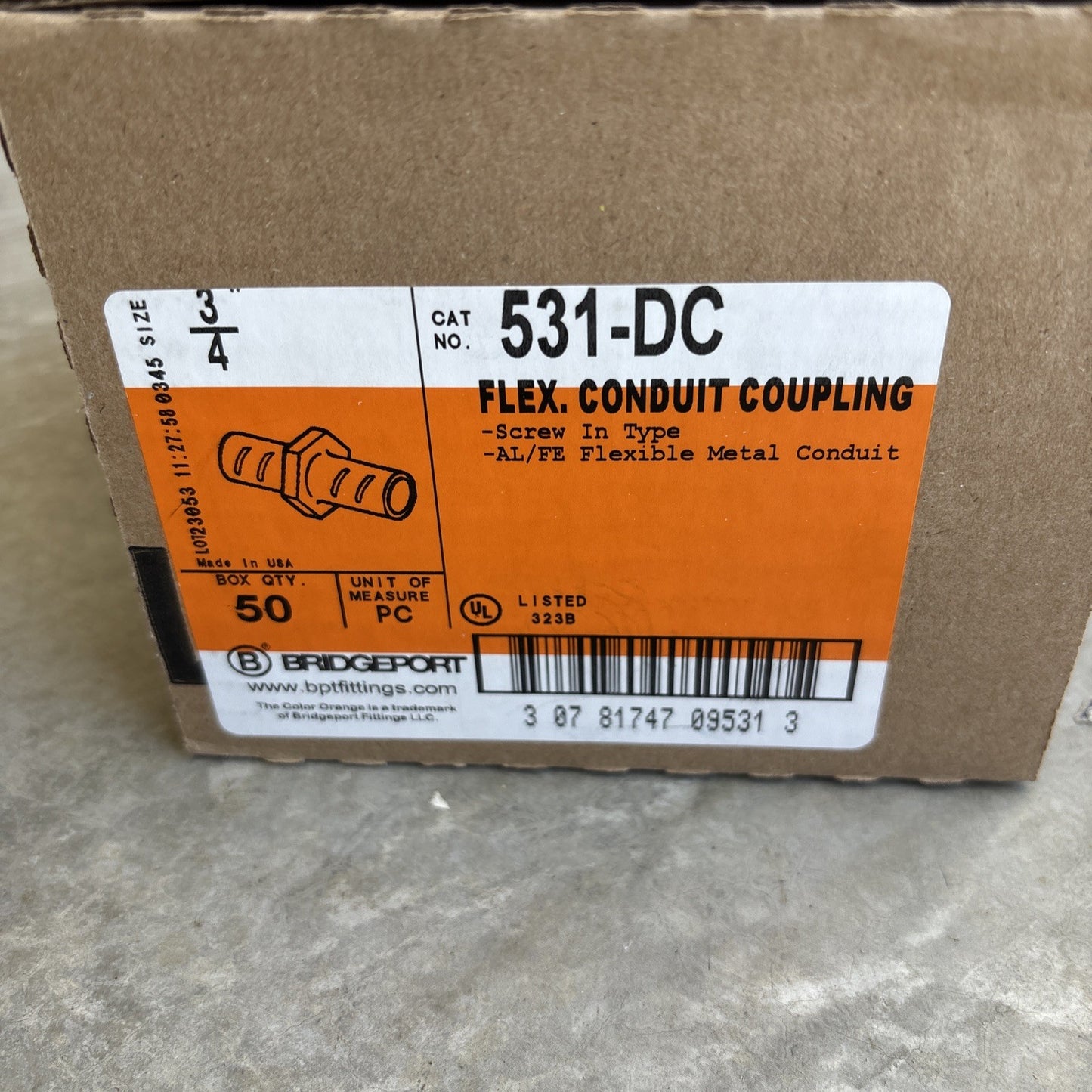 Case Of 50 Bridgeport 531 DC 3/4" Flex Conduit Fittings1