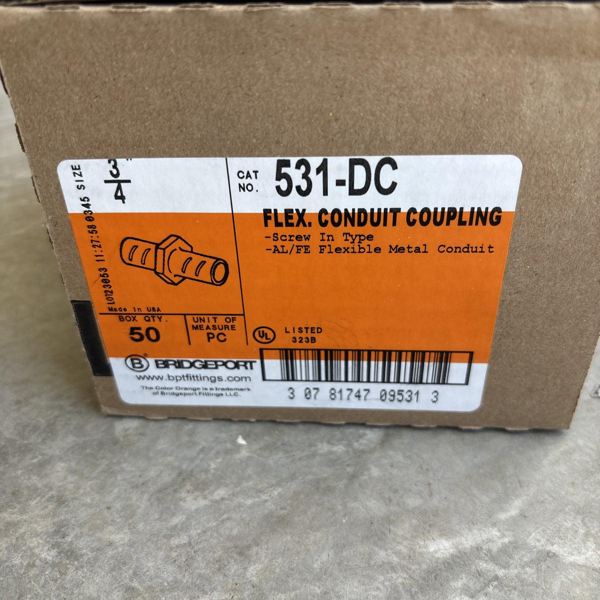 Case Of 50 Bridgeport 531 DC 3/4" Flex Conduit Fittings1