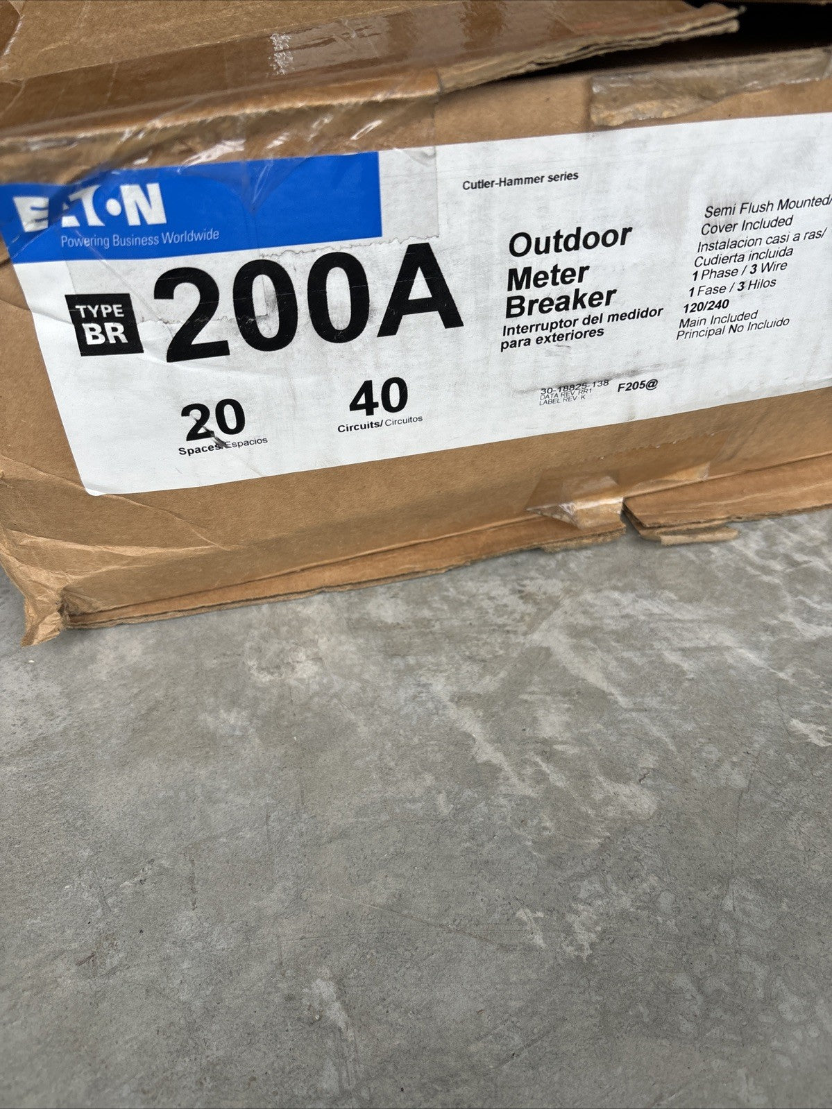 Eaton MBE2040B200TF 200Amp, 20 Spaces, 40 Circuit, Outdoor Meter Breaker Panel2