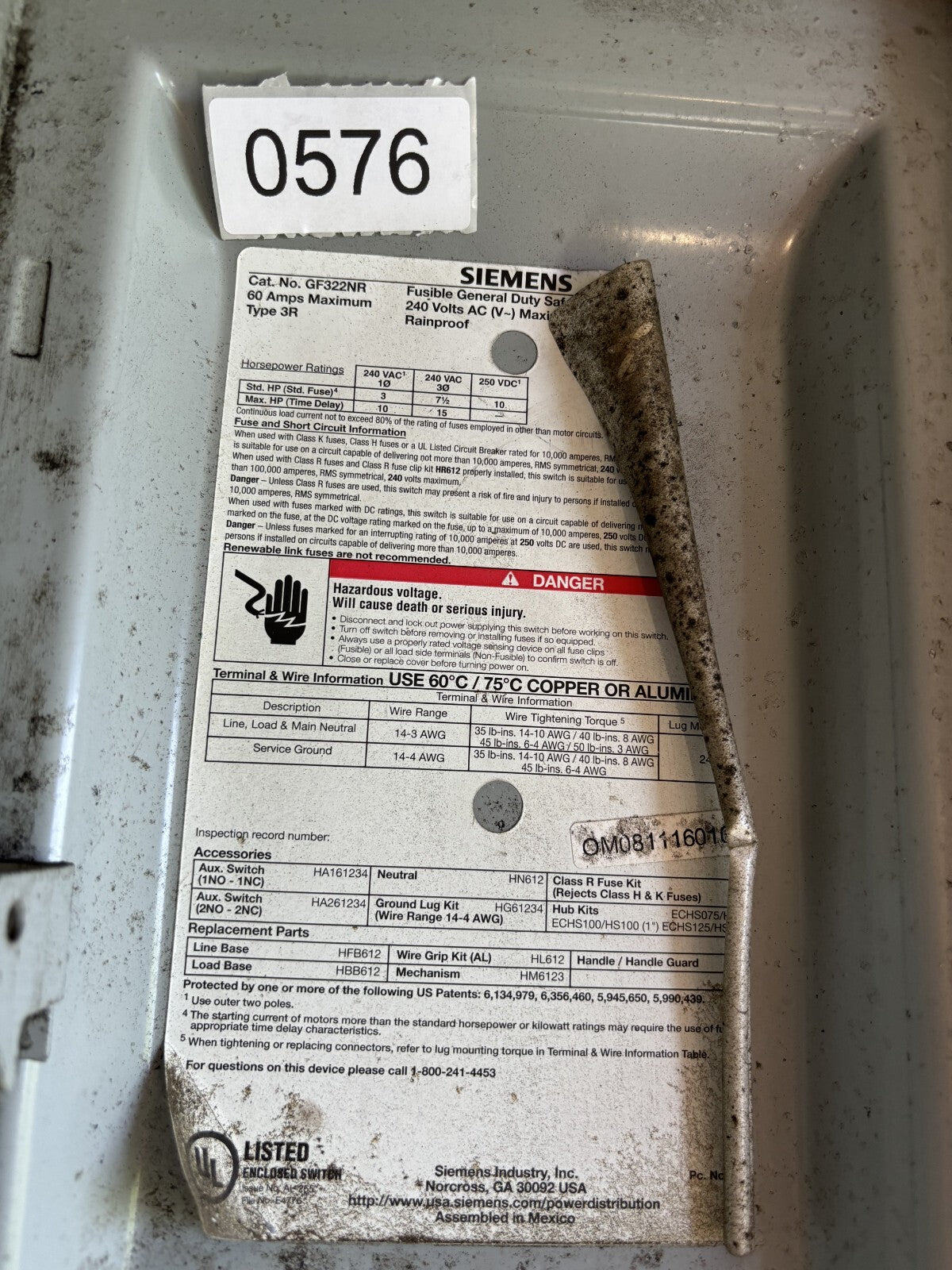Siemens GF322NR Fusible General Duty Safety Switch 60 Amp 240 Vac2