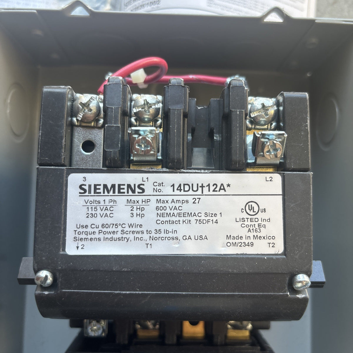 New In Box 14DUB12BF Siemens 2 Pole 27A 600V NEMA 1 Non-Reversing Motor Starter4