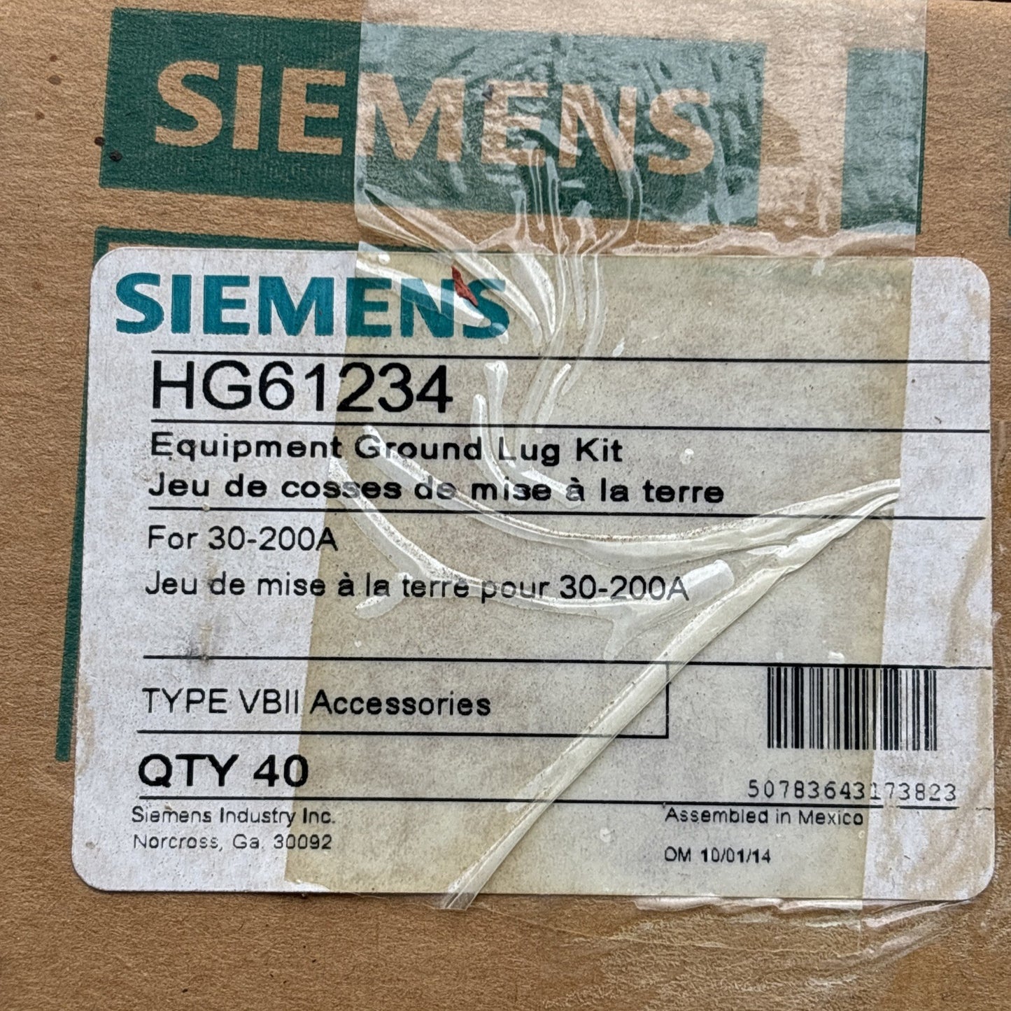 Case Of 40 SIEMENS HG61234 Equipment Ground Lug Kit 30-200A  #4-14AWG NEW1
