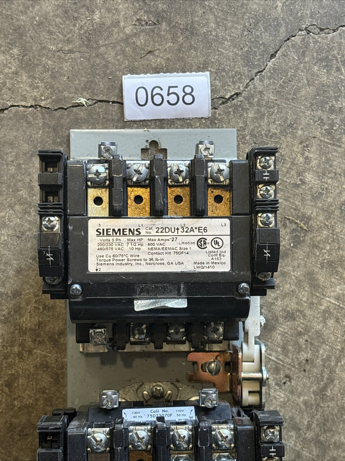 Siemens Motor Starter Size 1 Reversing 22DU+32A*E6 120 Volt Coil1