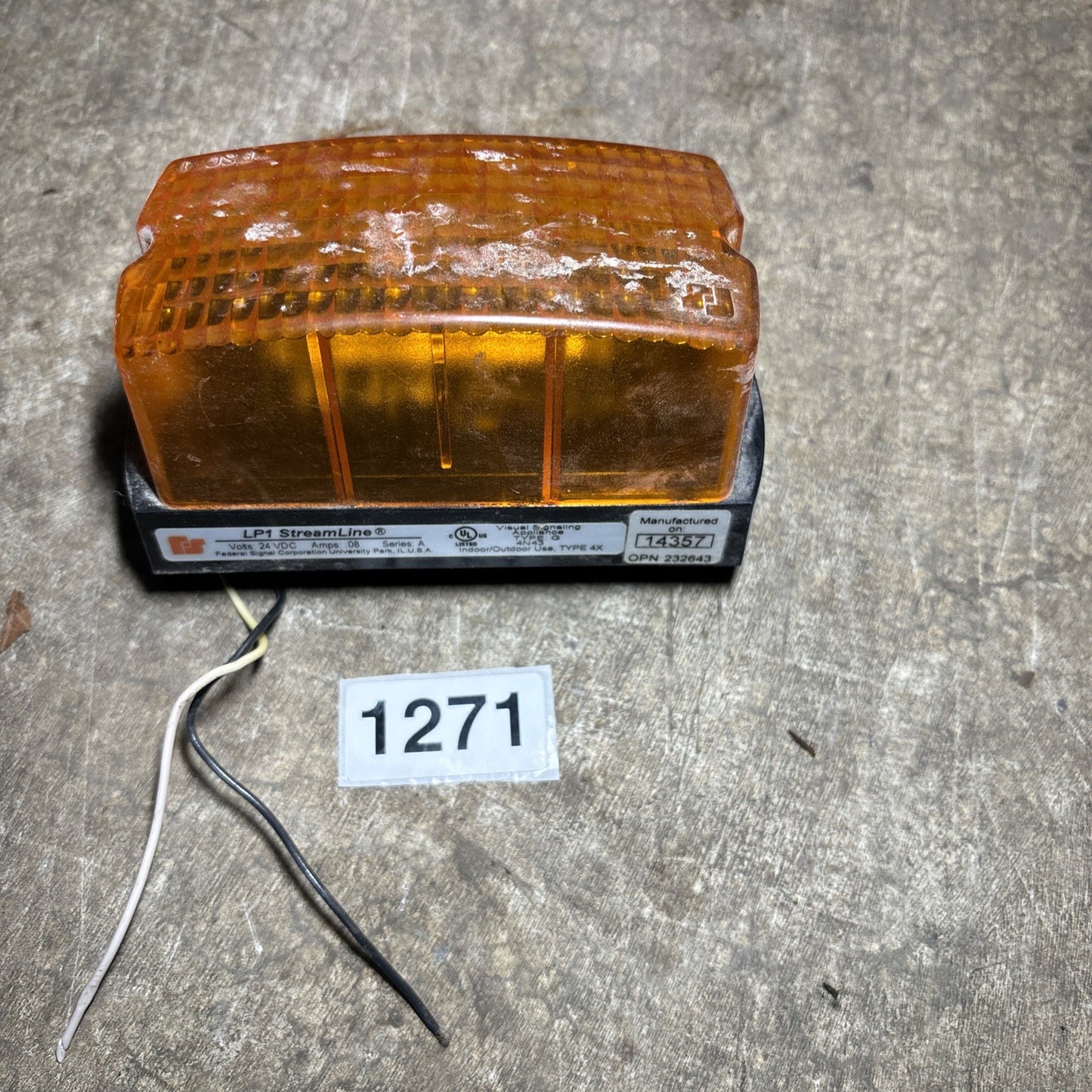 Federal Signal LP1 Streamline Mini Strobe Amber Surface Mount 120VAC .06A Ser. A0