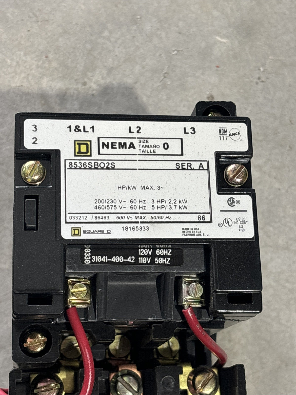 New Take Out Square D 8536SBO2S AC Magnetic Starter NEMA Size 0 Ser A, 600V1