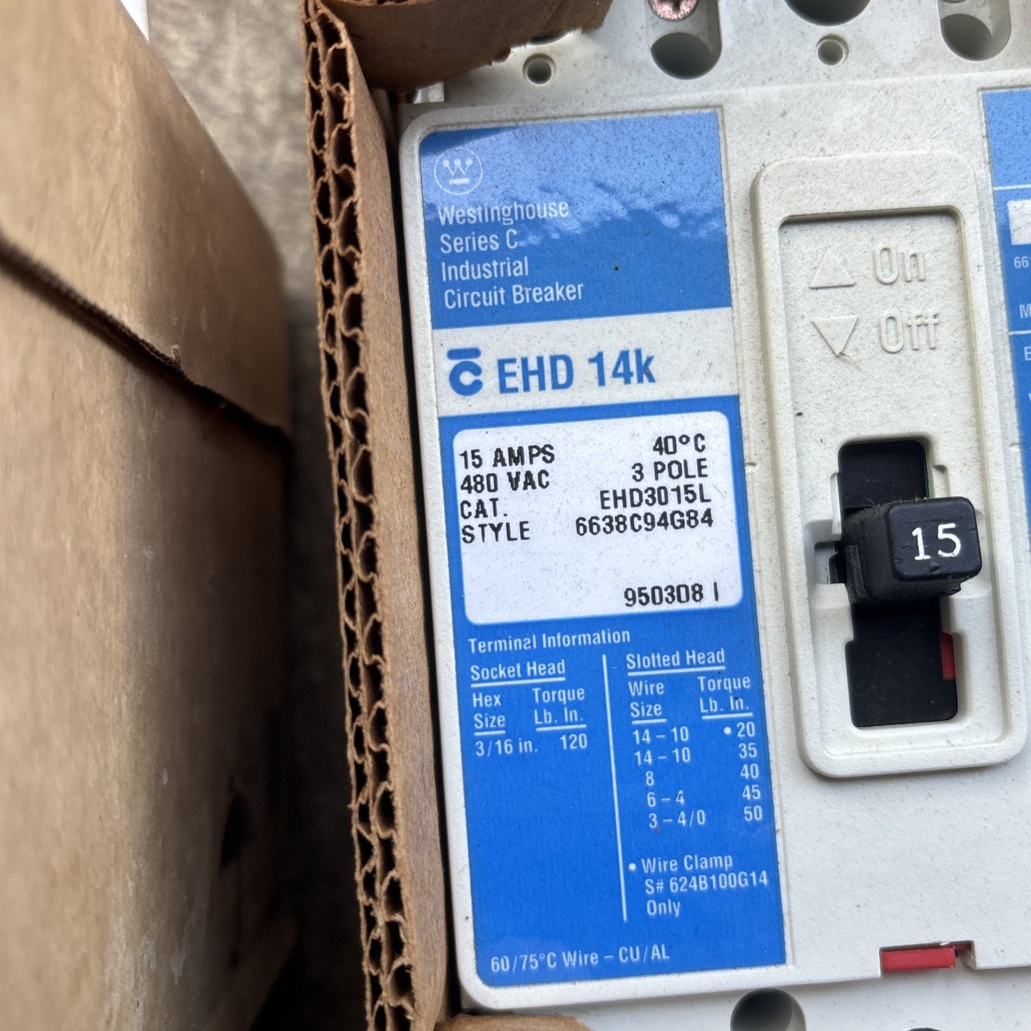 Westinghouse EHD3030L 30A 480VAC Circuit Breaker3