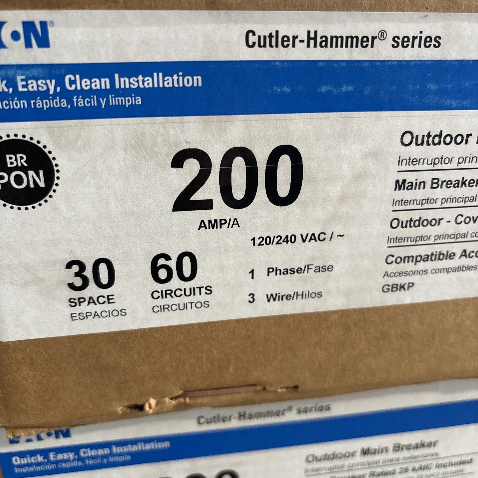 EATON BRP30B200R 200A OUTDOOR LOADCENTER WITH MAIN BREAKER 30Sp 60Cir NEW IN BOX2