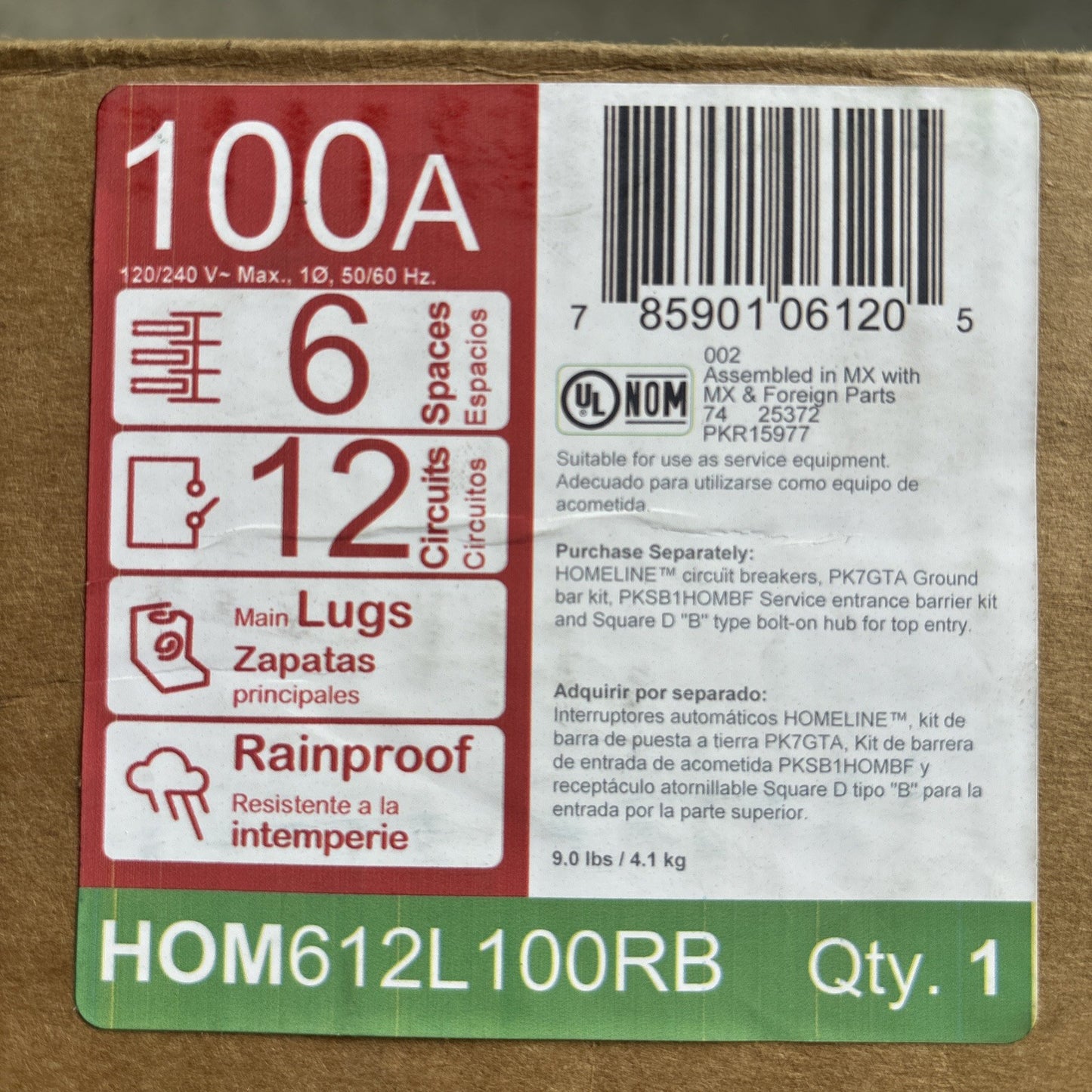 Square D HOM612L100RB Circuit Breaker Load Center  100A   120/240V   6 Space NEW1