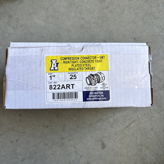 Arlington 822ART 1" EMT Compression Connector Plated Steel, Rain Tight & Concre0