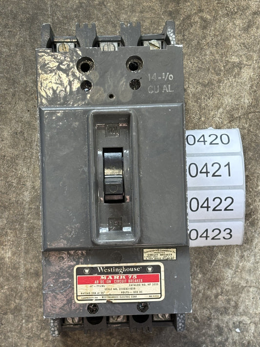 Westinghouse HF3020 Circuit Breaker 20 Amp 3 Pole 600 Vac0