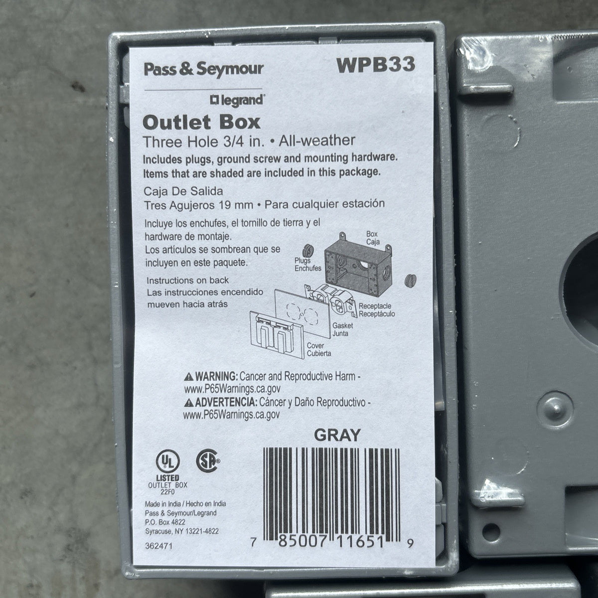 Lot Of 5 Pass & Seymour Three Hole 3/4" All Weather Outlet Box WPB332