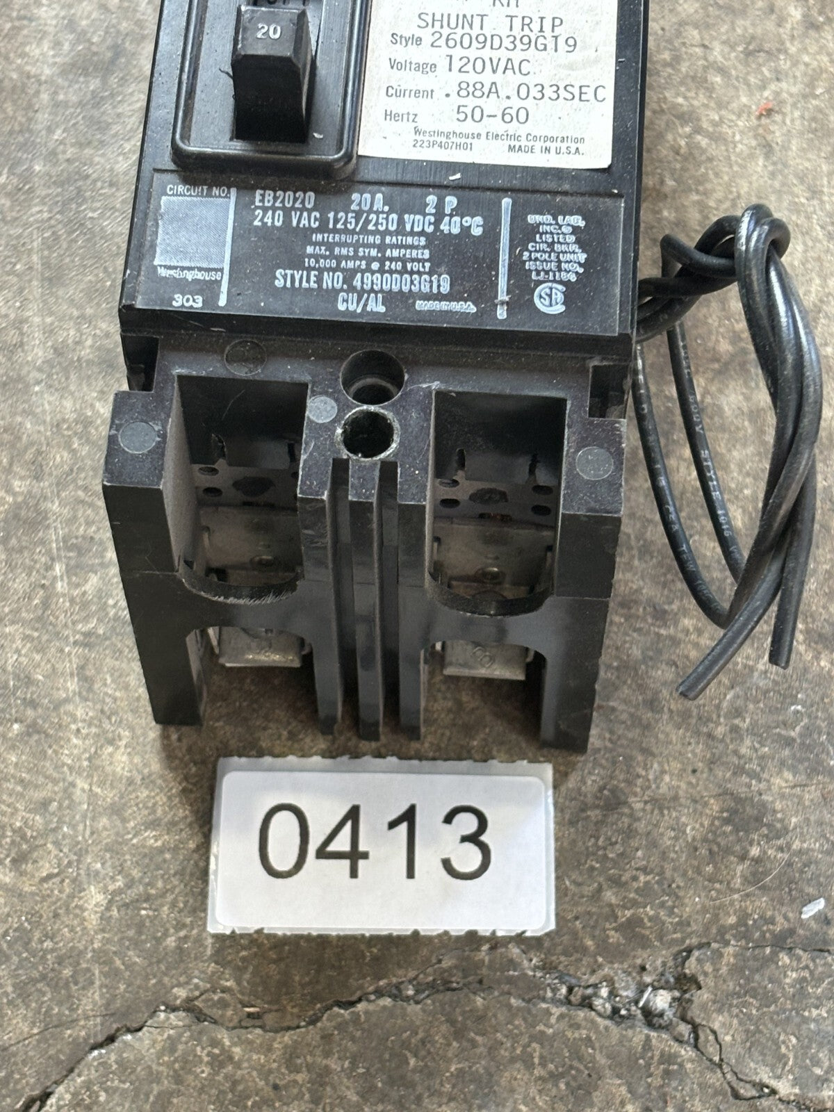 Westinghouse EB2020 Circuit Breaker 2 Poles 240 Vac 20 Amp2
