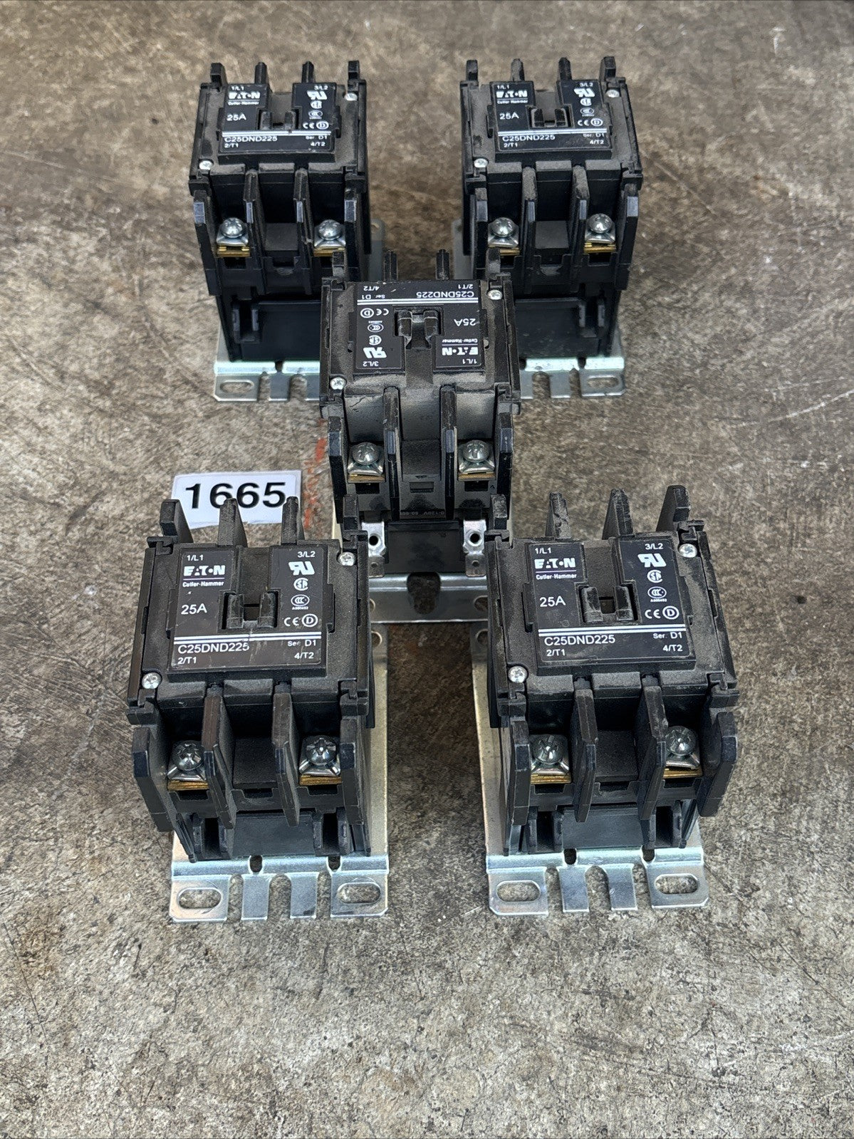 Lot Of 5 Eaton C25DND225, 25A Serial D1 Purpose Contactor1