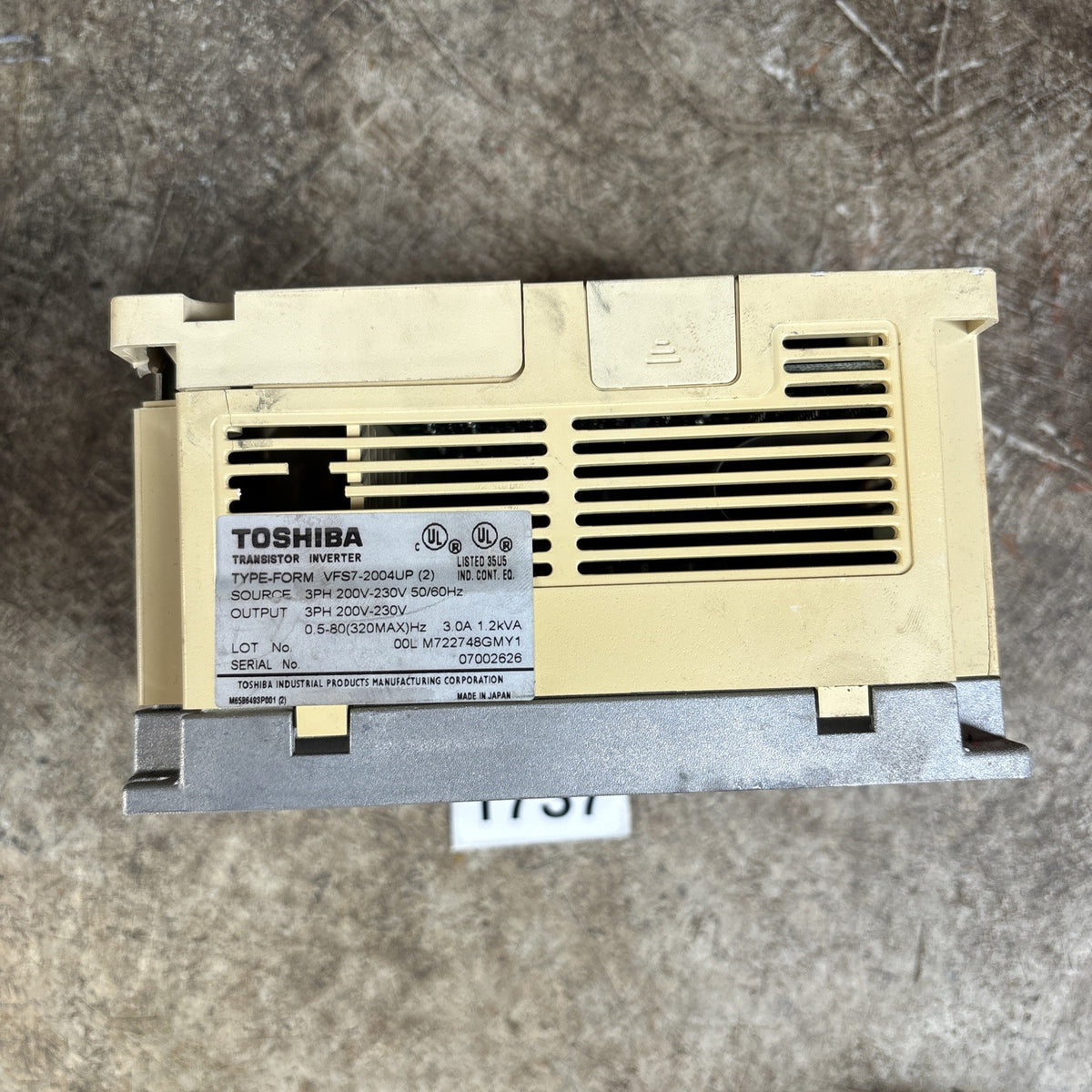 Toshiba VFS7 2004UP Transistor Invertor 3 Phase 3 Amp 200 230 Volts Works Read4