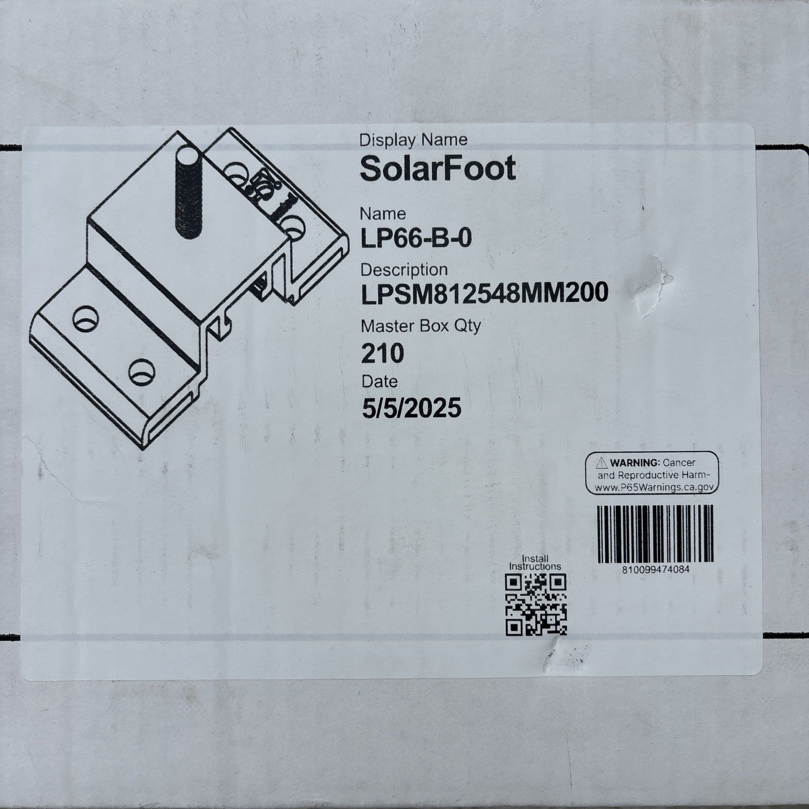 S-5! SolarFoot LP66-B-0 Metal Roof Solar Mount Brackets Master Box 210 Qty0