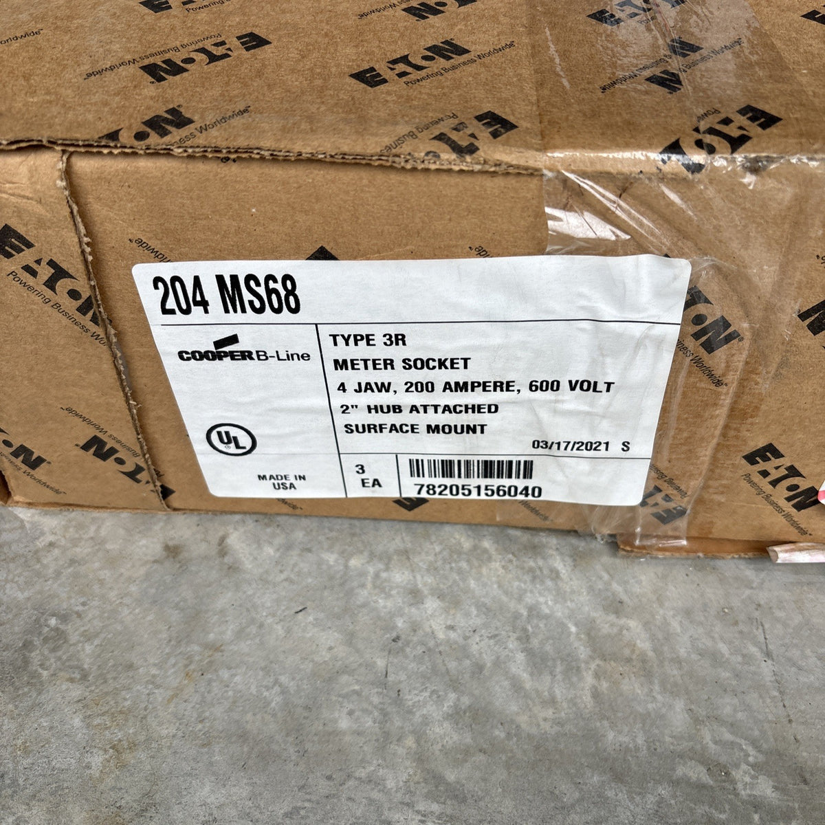 Case Of 3 Cooper B Line 204 MS68 200A, 1P, 4 Jaw, Meter Socket1