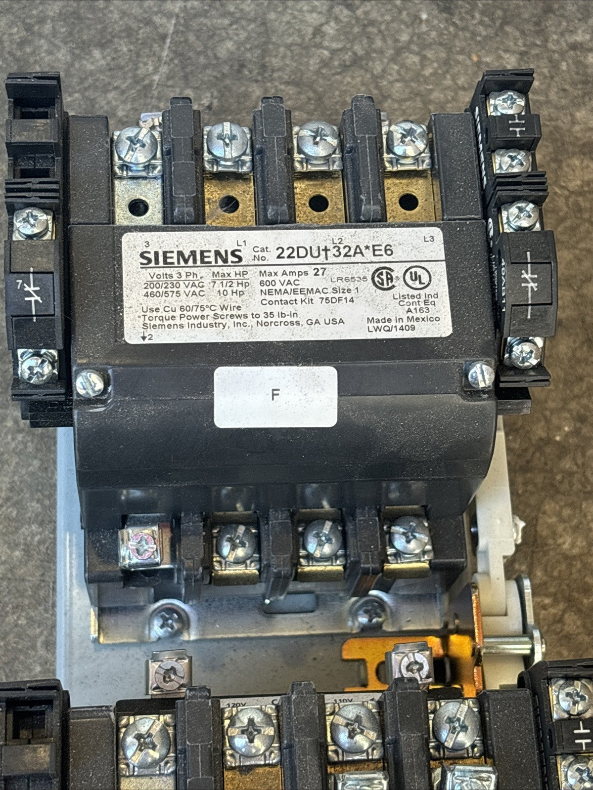 Siemens Motor Starter Size 1 Reversing 22DU+32A*E6 120 Volt Coil1