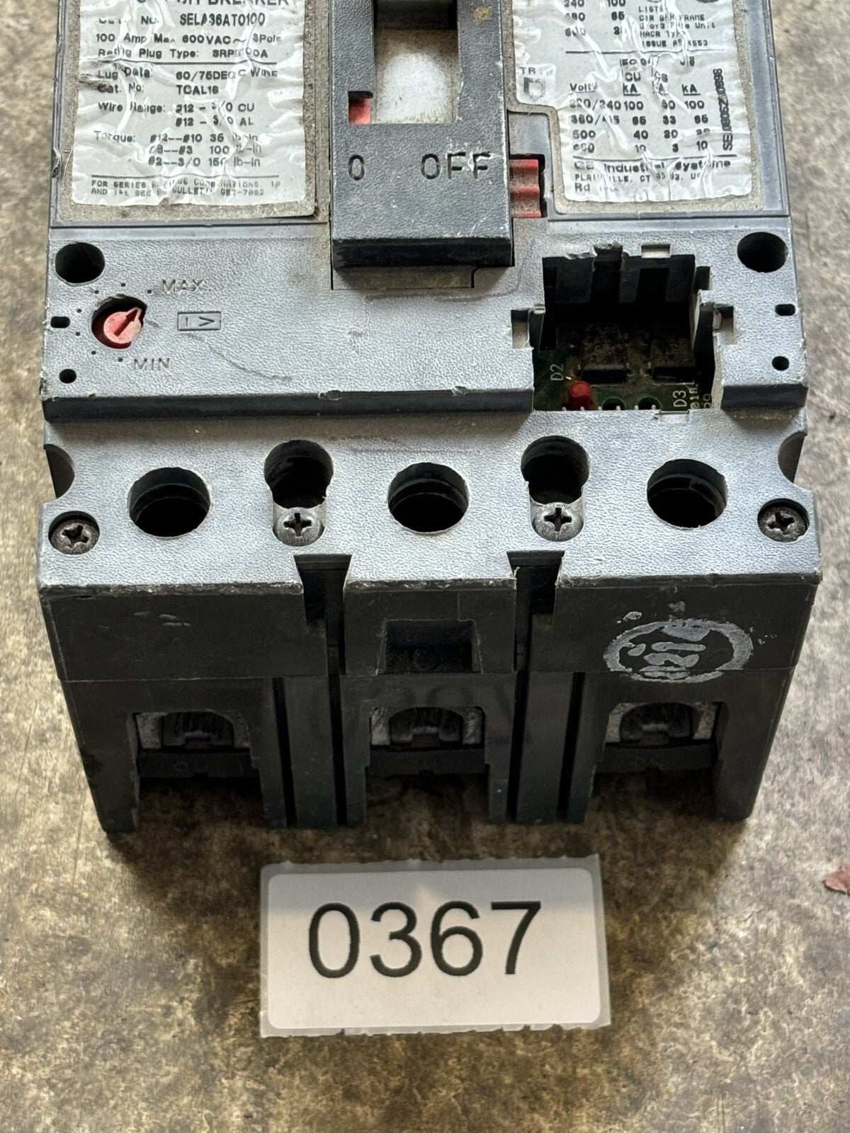 General Electric SELA36AT0100 Circuit Breaker 100 Amp 3 Pole 600 Vac3