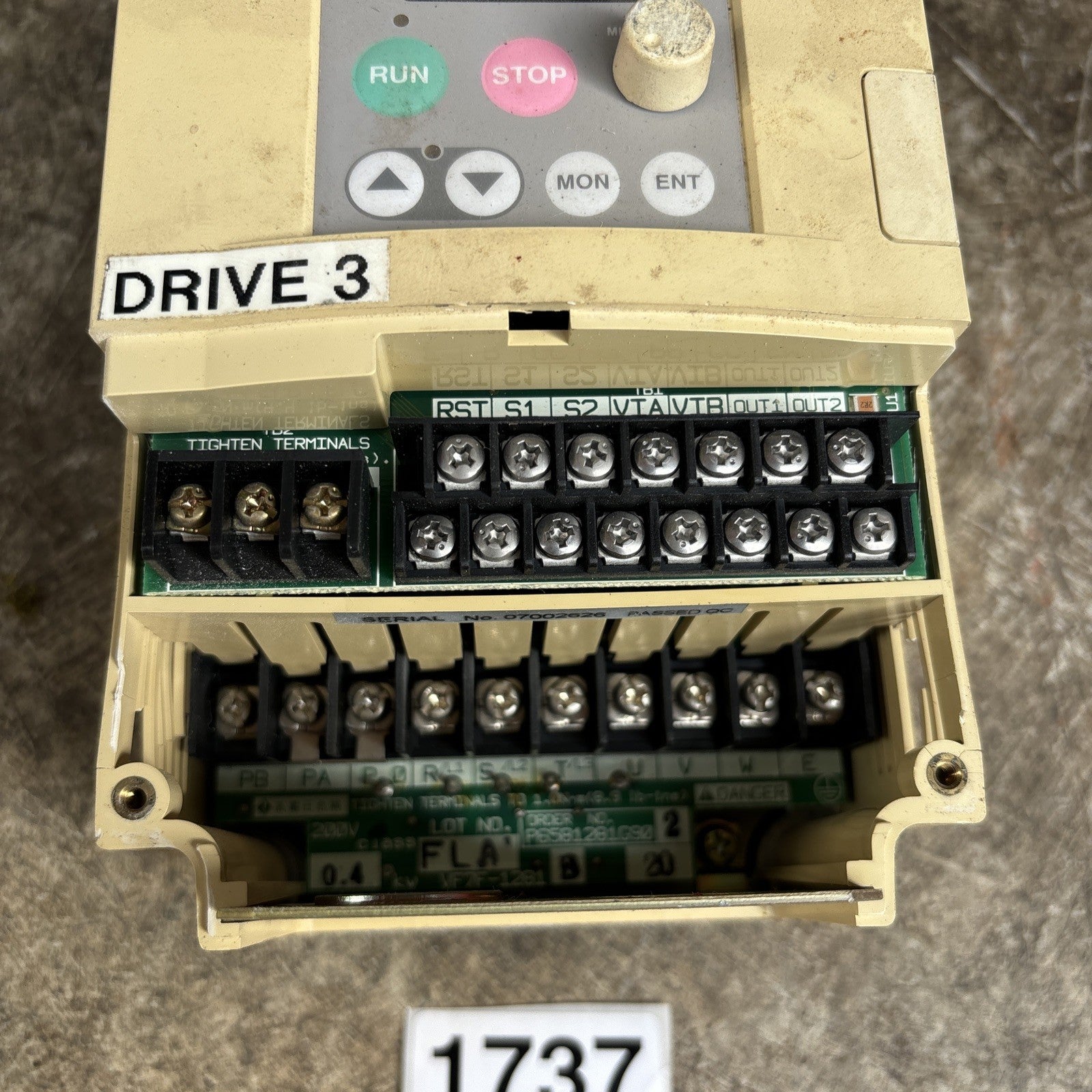 Toshiba VFS7 2004UP Transistor Invertor 3 Phase 3 Amp 200 230 Volts Works Read1