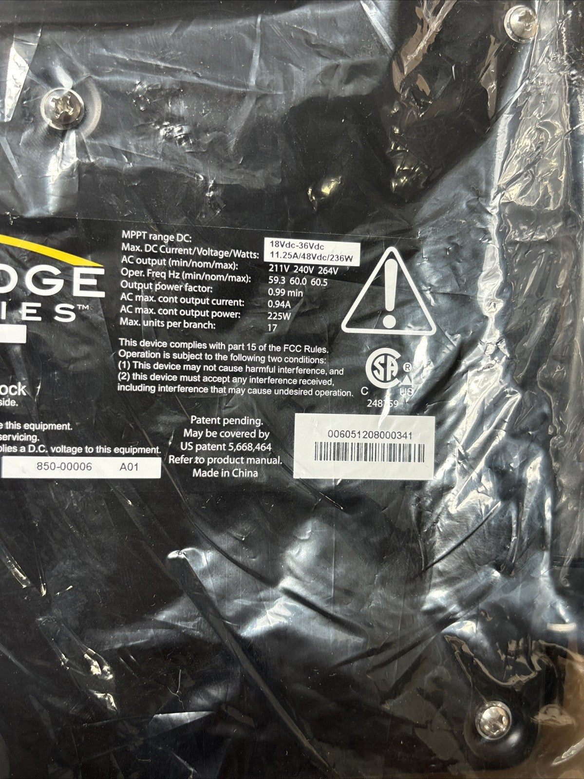 Solarbridge Pantheon Inverter model P235LV 240F63