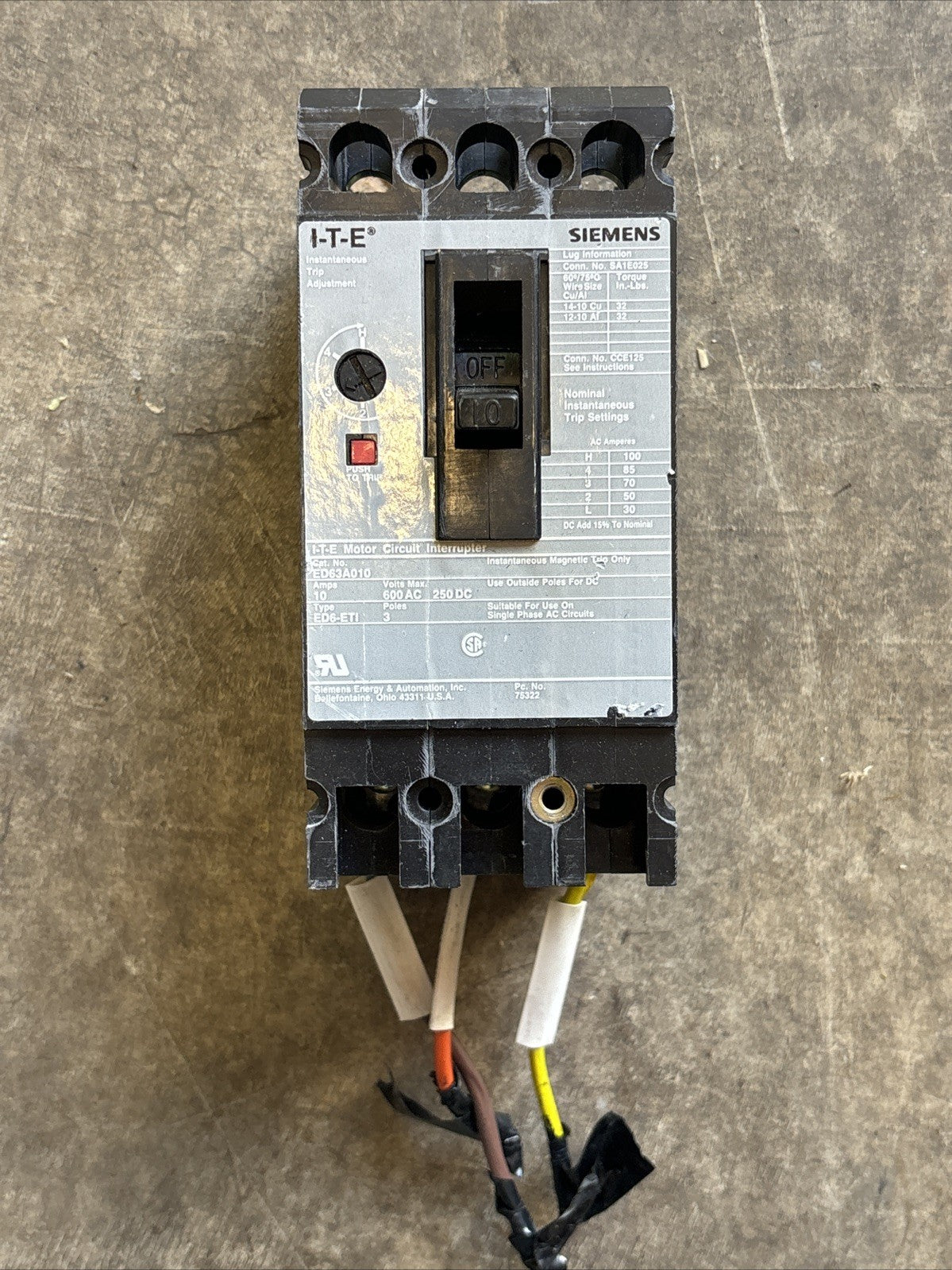 Siemens ITE ED63A010 10A 3P Circuit Breaker0