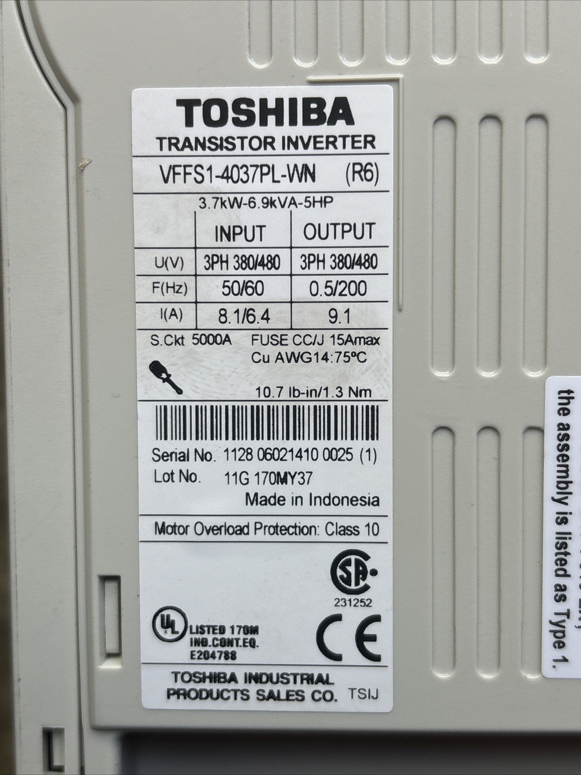 TOSHIBA VFS11 4015PL WN R5 1