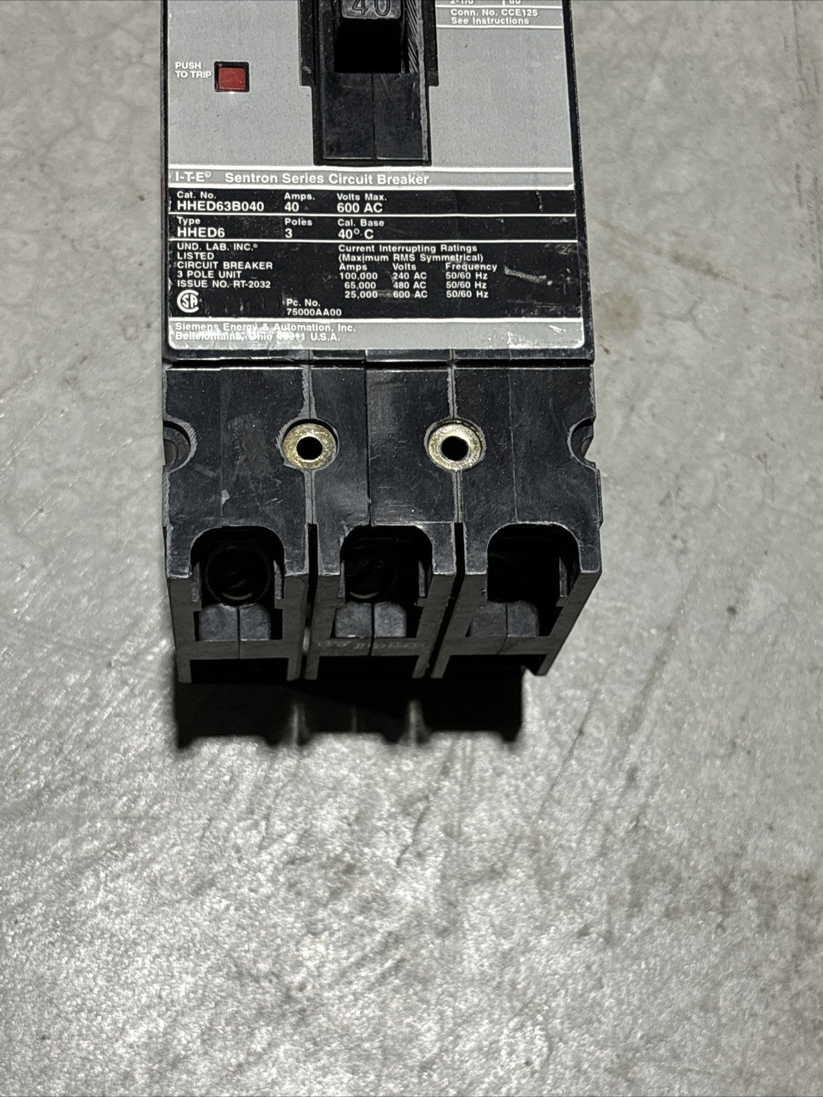 Siemens HHED63B040 40 Amp 3 Pole 3 Phase 600Vac Circuit Breaker2