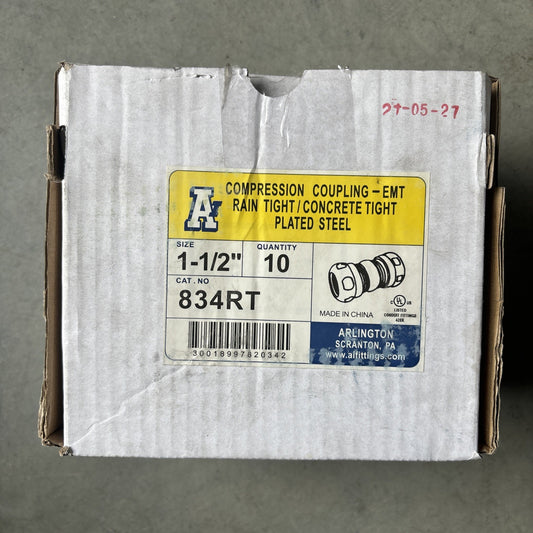 Arlington 834RT 1 1/2" Raintight EMT Compression Coupling Qty 100